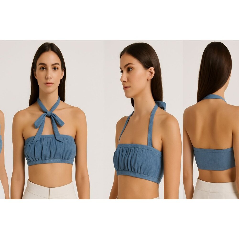 We Wore What Revolve Tie Halter Wide Rib Bra Top Women's Size XS Storm Blue NWT - Picture 13 of 16